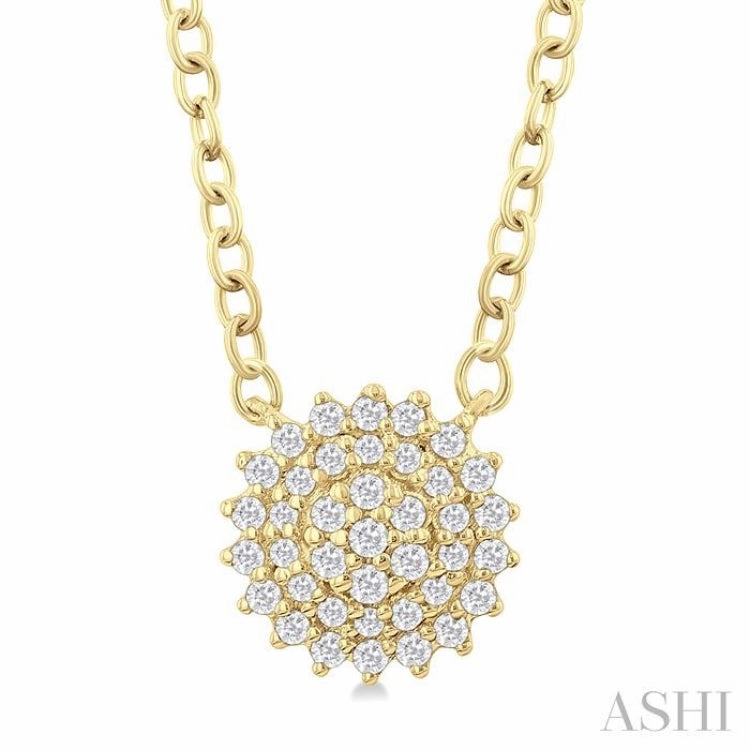 Birthday Jewelry Artisan Item 1/6 Ctw Petite Round Shape Round Cut Diamond Cluster Fashion Pendant With Chain in 10K Yellow Gold