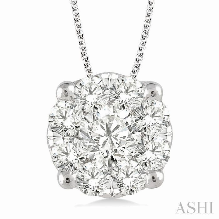 1 1/2 Ctw Lovebright Round Cut Diamond Pendant in 14K White Gold with Chain Daily Feature Holiday Gift