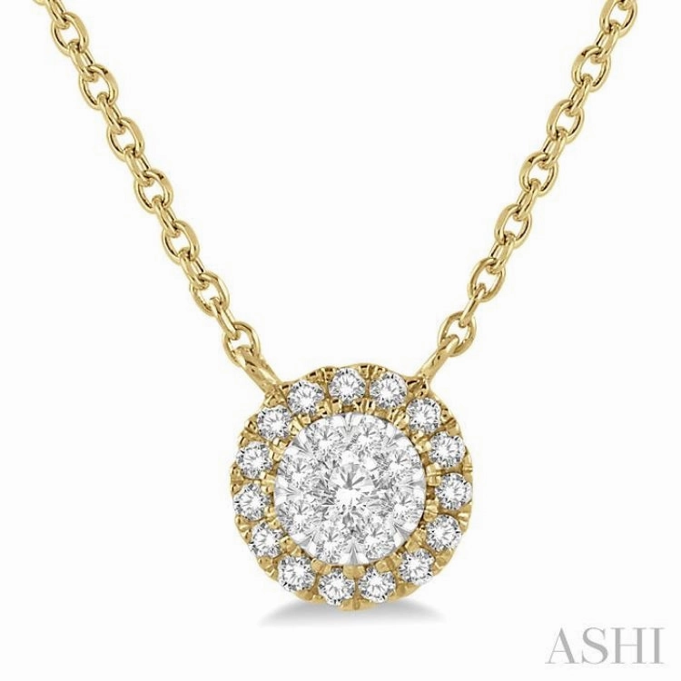 1/6 Ctw Circular Round Cut Diamond Lovebright Pendant With Chain in 14K Yellow and White Gold Luxury Style Active Teen