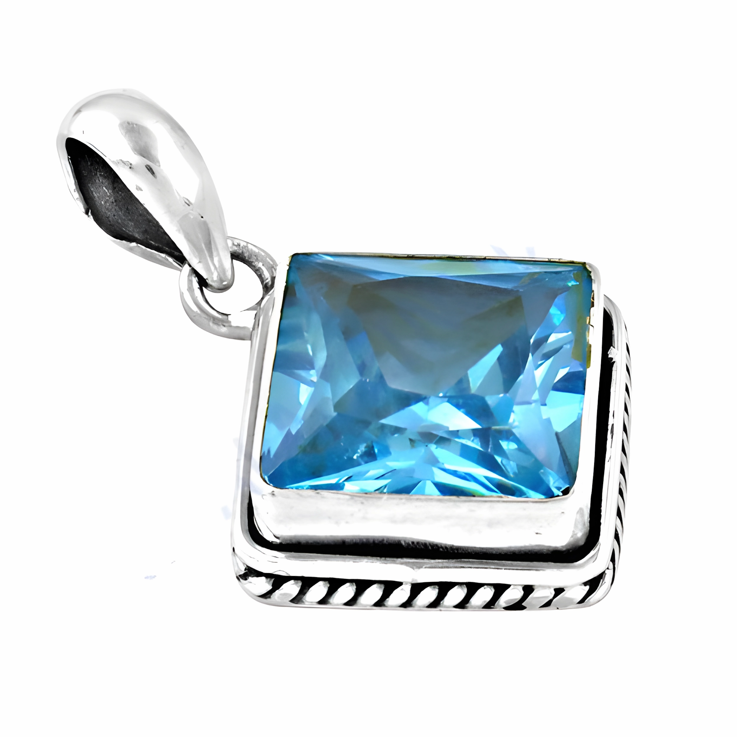 Handmade Accessory Stunning Blue Cubic Zirconia Gemstone Silver Pendant - Rocking Style Jewelry