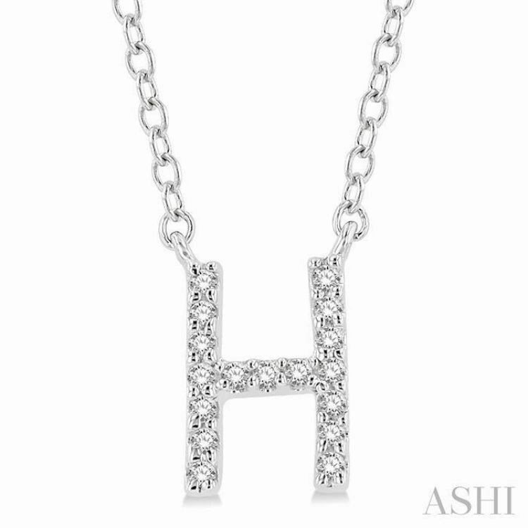 1/20 Ctw Initial 'H' Round Cut Diamond Pendant With Chain in 14K White Gold Memento Adornment Distinct Accent