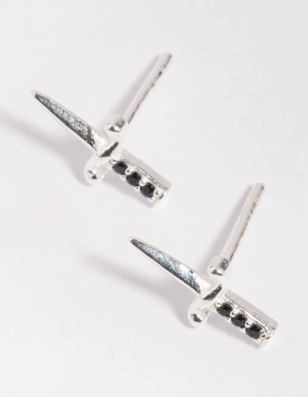 Sterling SIlver Dagger Stud Earrings Styled Accent