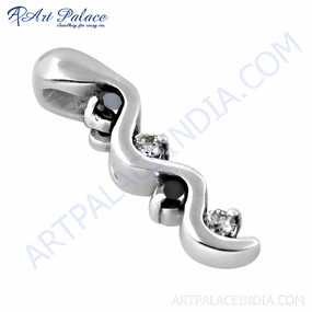 Polished Gift Elegant Black and White CZ Gemstone Silver Pendant - Gracious Fashion Jewelry