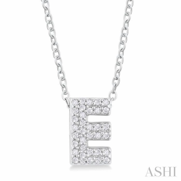 1/10 Ctw Bubble Accent Initial 'E' Round Cut Diamond Fashion Pendant With Chain in 10K White Gold Urban Flair Cool Accessory