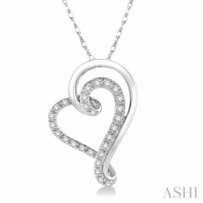 Graduation Present Seasonal Trend 1/6 Ctw Split Side Double Heart Round Cut Diamond Pendant With Link Chain in 10K White Gold