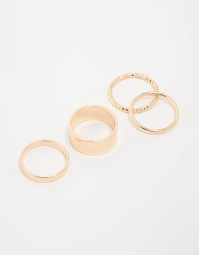 Gold Thick & Thin Cigar Stacking Rings 4-Pack Clean Vibe