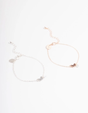 Elegant Embellishments Shiny Glam Mixed Metal Cubic Zirconia Butterfly Bracelet Pack