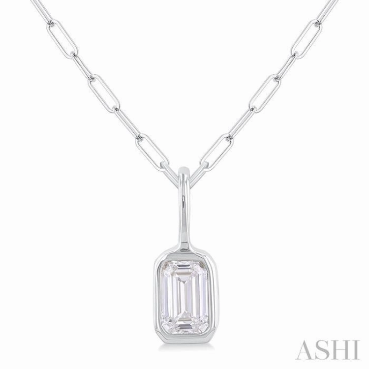 Splendid Style Traditional Piece 1/5 Ctw Emerald Cut Bezel Set Diamond Fashion Pendant With Paperclip Chain in 10K White Gold
