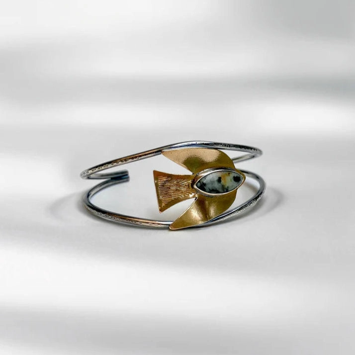 Paloma Cuff - African Turquoise, Brass   Sterling Silver Textile Shine