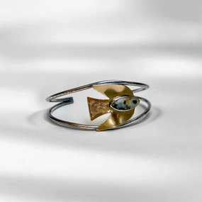 Paloma Cuff - African Turquoise, Brass   Sterling Silver Textile Shine