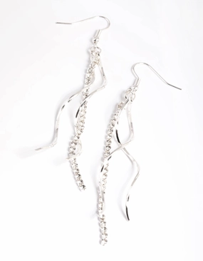 Brilliant Sparkle Celebration Style Silver Cup Chain & Twist Drop Earrings
