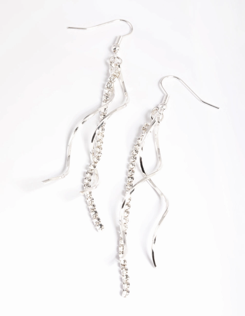 Brilliant Sparkle Celebration Style Silver Cup Chain & Twist Drop Earrings