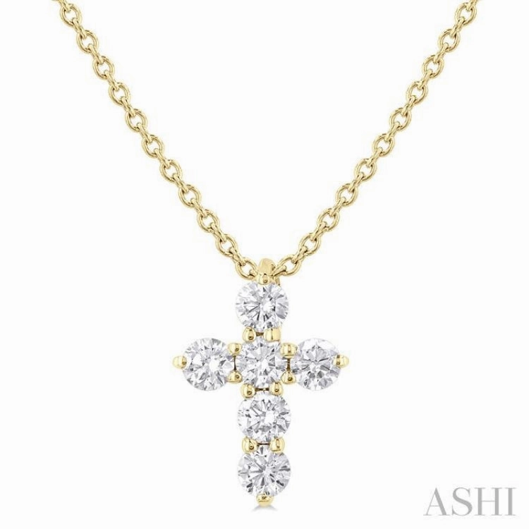 Gorgeous Accessory Teacher Gift 1/4 Ctw Round Cut Diamond Christian Cross 6-Stone Fashion Pendant With Chain in 14K Yellow Gold