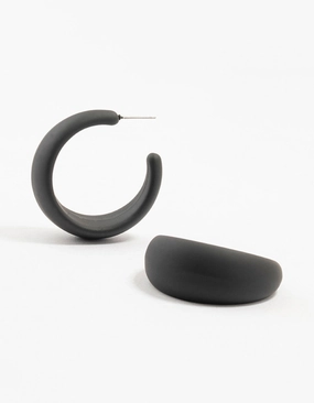 Effortless Layer Black Coated Pointed Wide Hoop Earrings