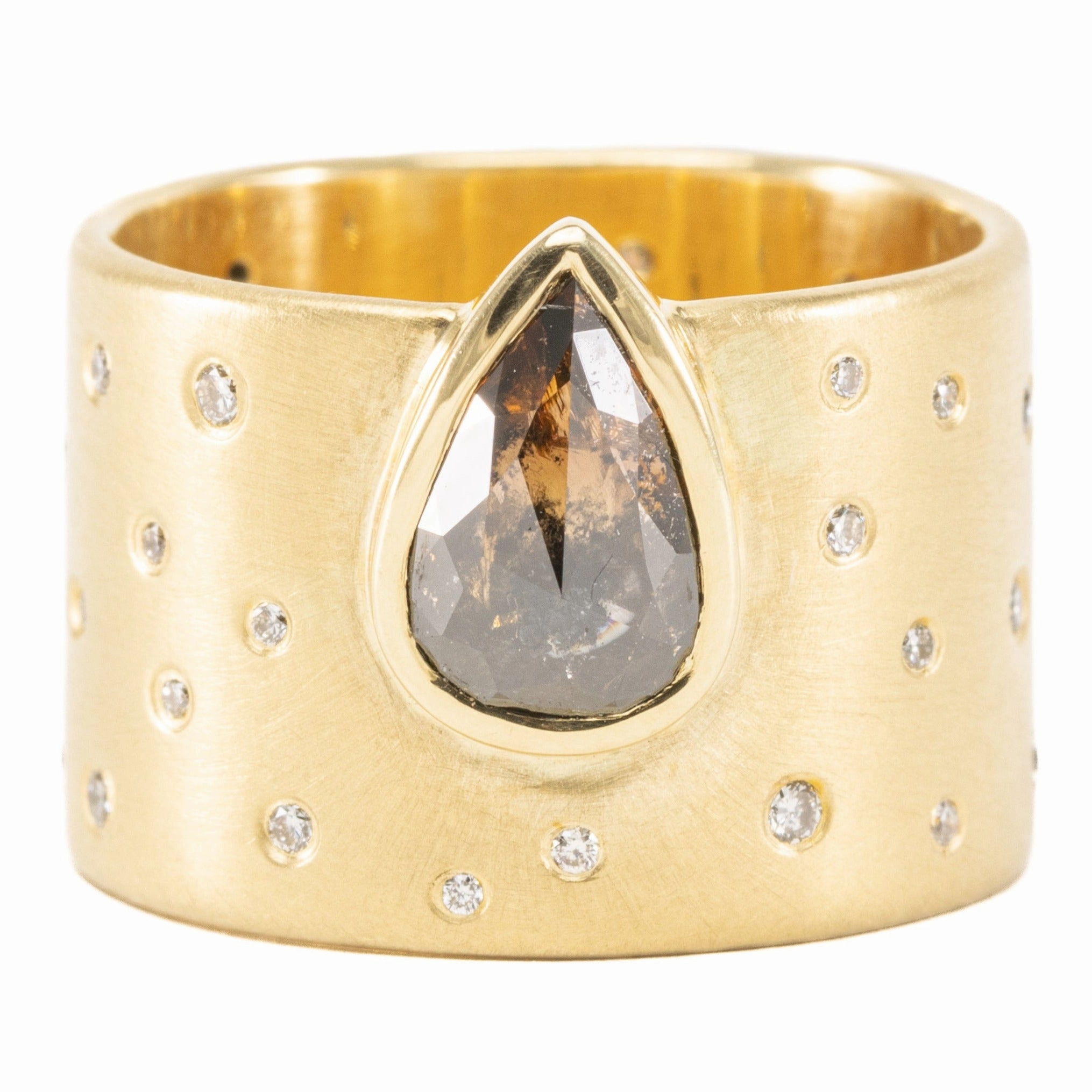 OOAK Pear Shaped Rose Cut Black Diamond Ring   Scattered VS Diamonds - 18k Gold   Diamonds Statement Edge