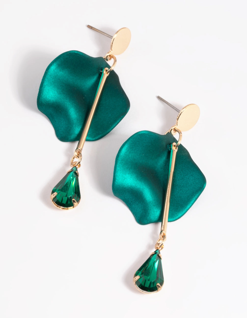 Premium Craft Green Petal & Pear Stone Drop Earrings