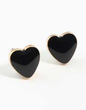 Fusion Form Shiny Lines Gold Enamel Heart Stud Earrings
