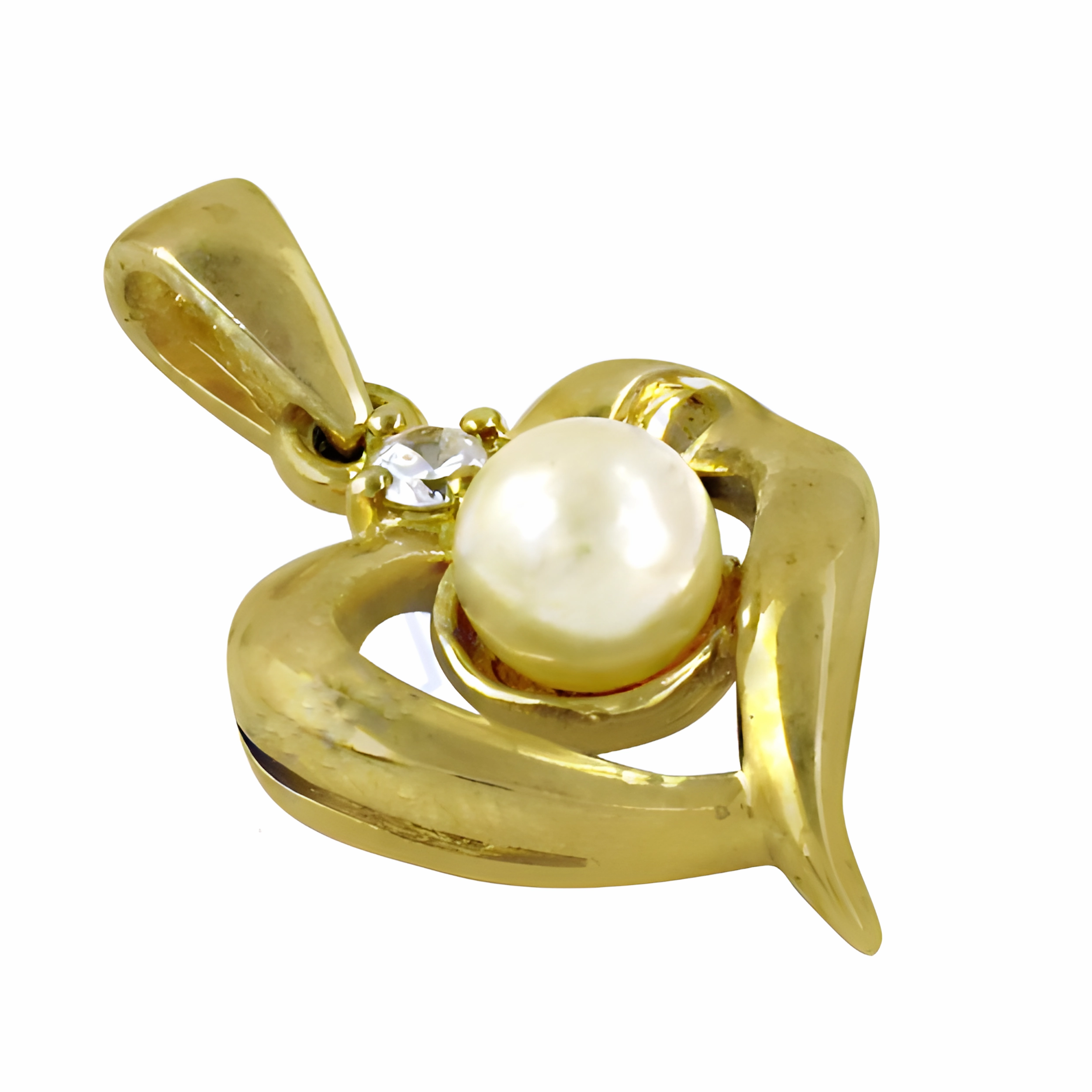 Elegant Heart-Shaped CZ Pearl Gold-Plated Silver Pendant Creative Detail