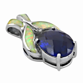 Modern Style Gorgeous Ornament Elegant Iolite and Zirconia Inlay Silver Pendant - Classy Jewelry