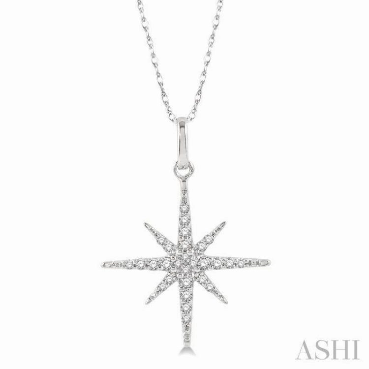 1/6 Ctw Round Cut Diamond Star Pendant With Chain in 10K White Gold City Detail