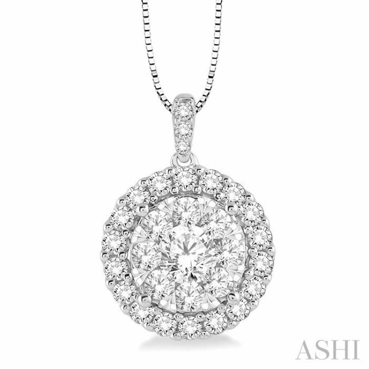 1 Ctw Round Cut Diamond Lovebright Pendant in 14K White Gold with Chain Elegant Item Soft Finish