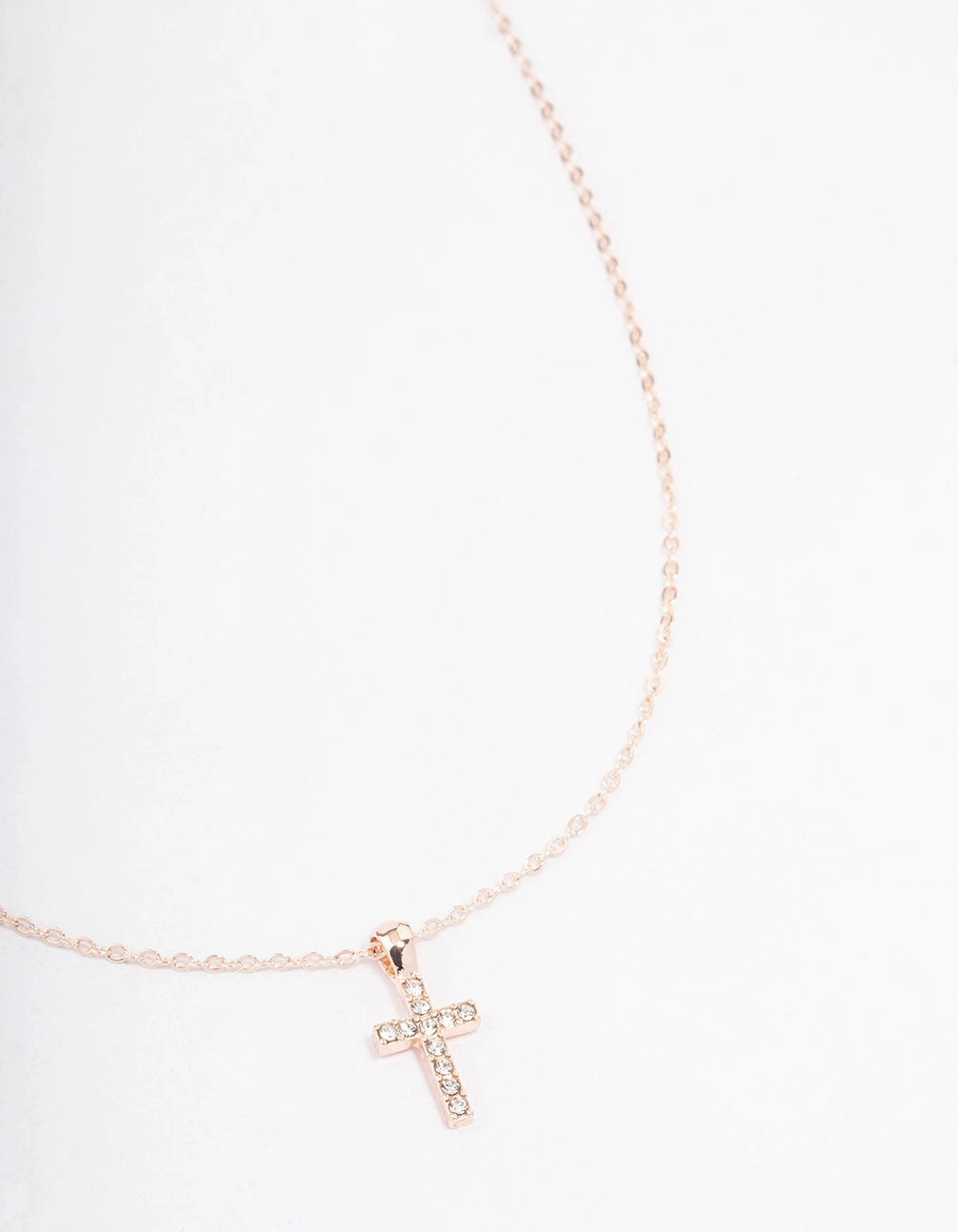 Rose Gold Diamante Cross Short Necklace City Style Trendy Accent