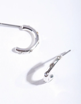 Silver Simple Diamante Half Hoop Earrings Allure Detail