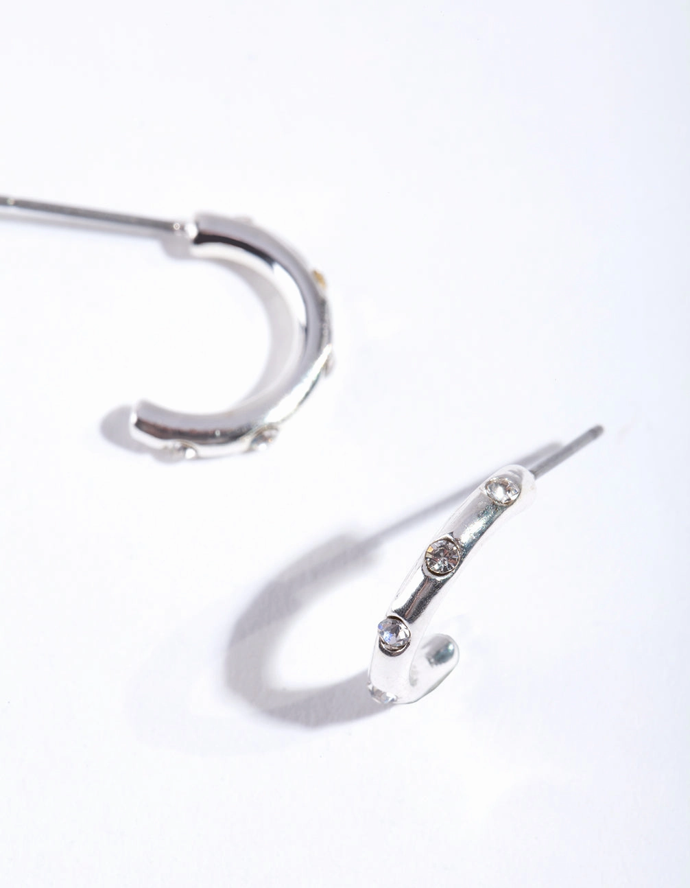 Silver Simple Diamante Half Hoop Earrings Allure Detail