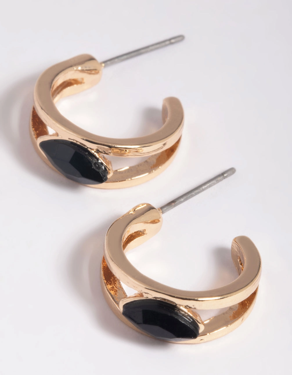 Gleam Accent Glamorous Accessory Black Jewel Huggie Hoop Earrings