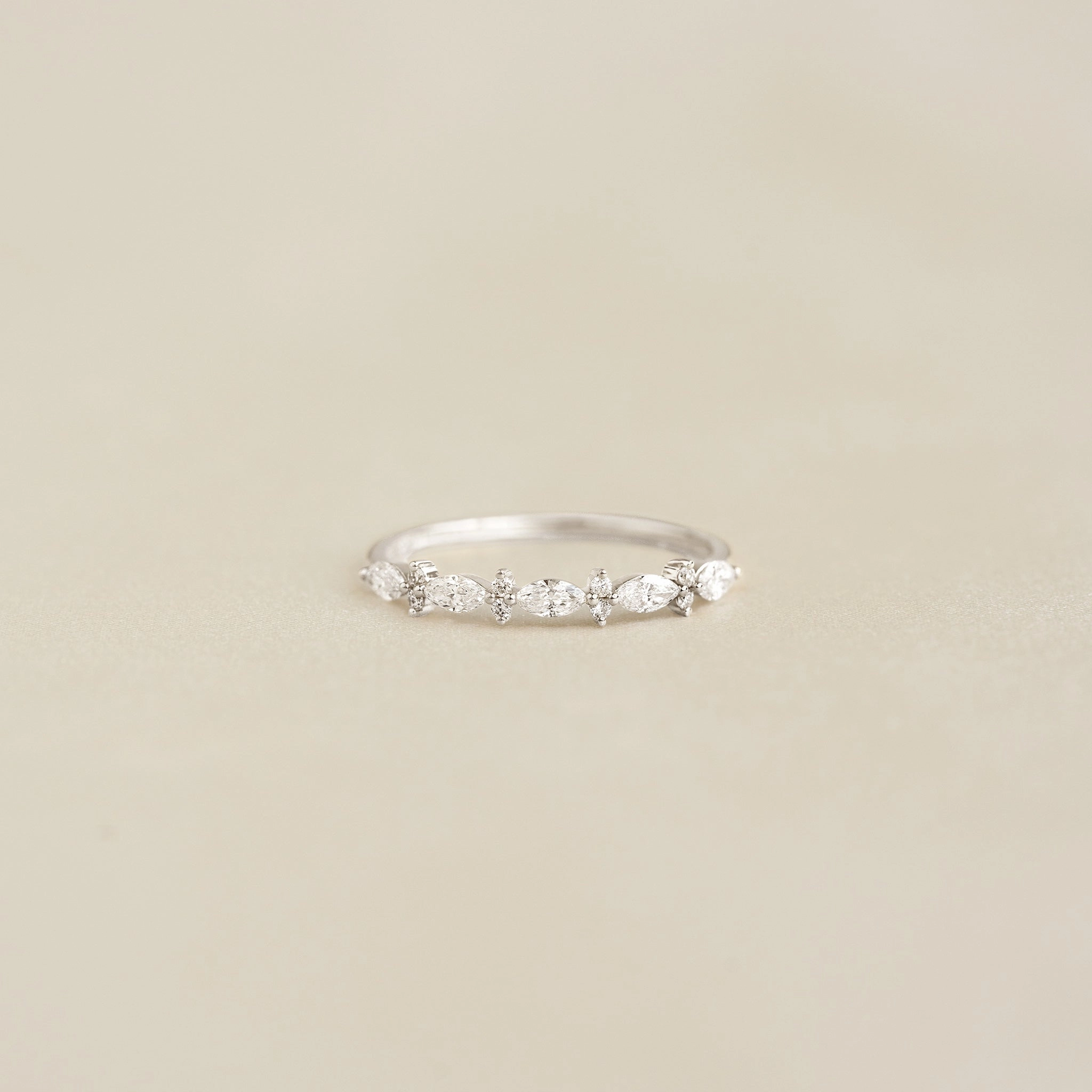 Vintage Creation Marquise and Round Diamond Ring White Gold - Aurelia