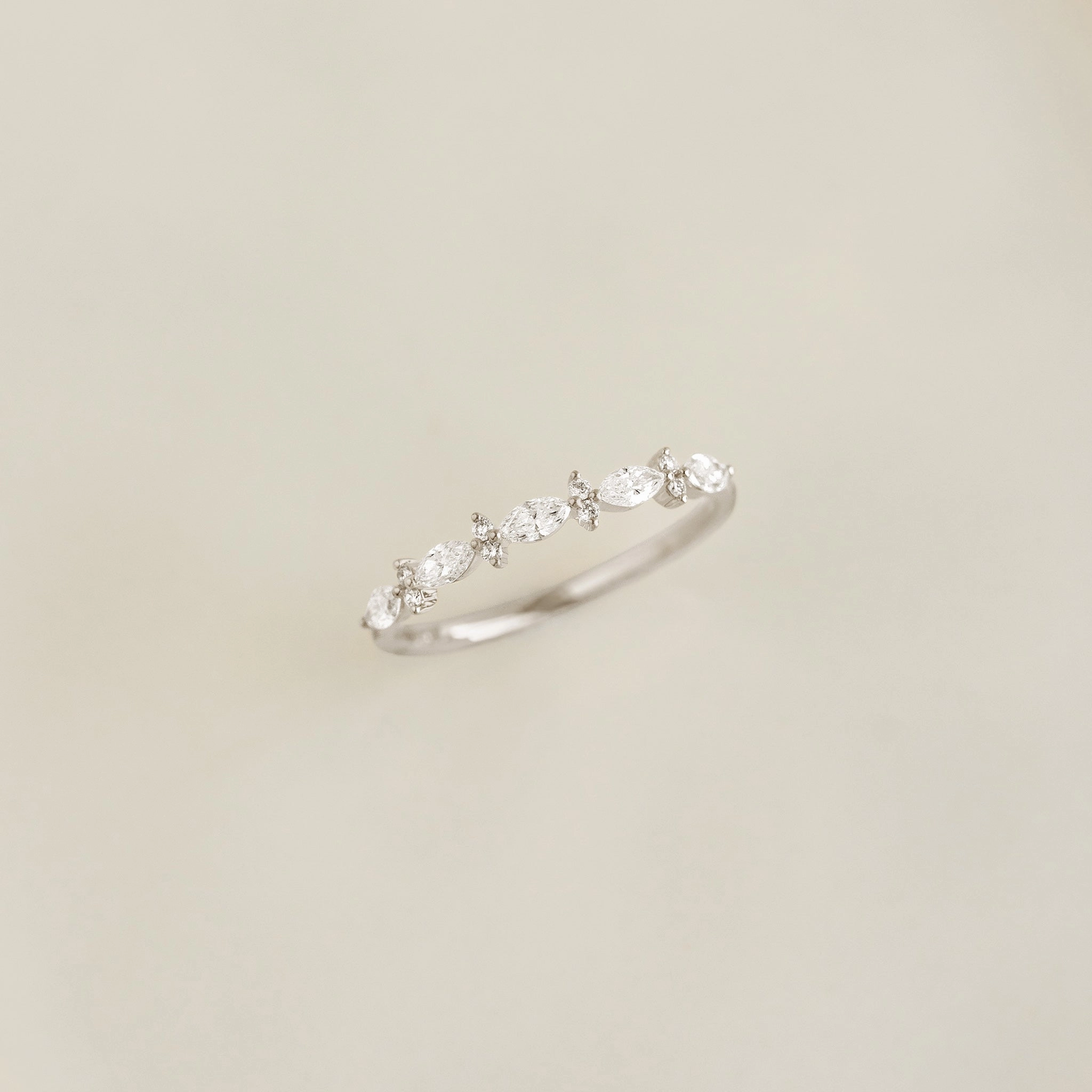Delicate Insignia Marquise and Round Diamond Ring White Gold - Aurelia