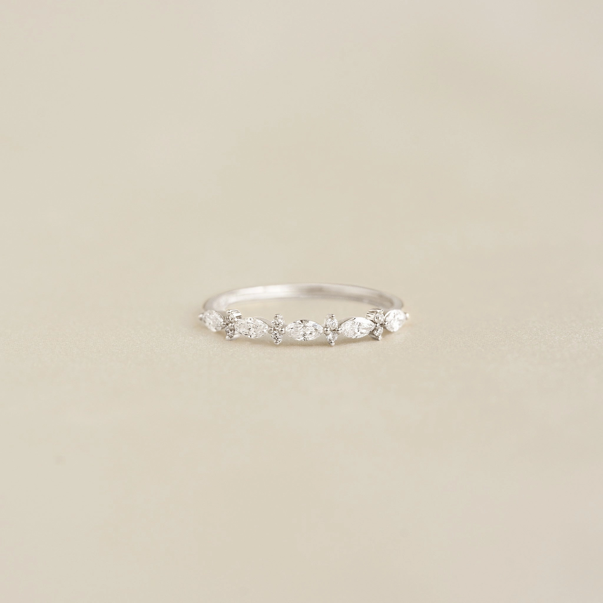 Creative Detail Vintage Art Marquise and Round Diamond Ring White Gold - Aurelia