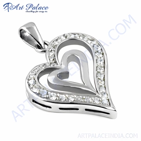Amazing Gift Custom Gift Elegant Silver Heart Pendant for Couples with Cubic Zirconia