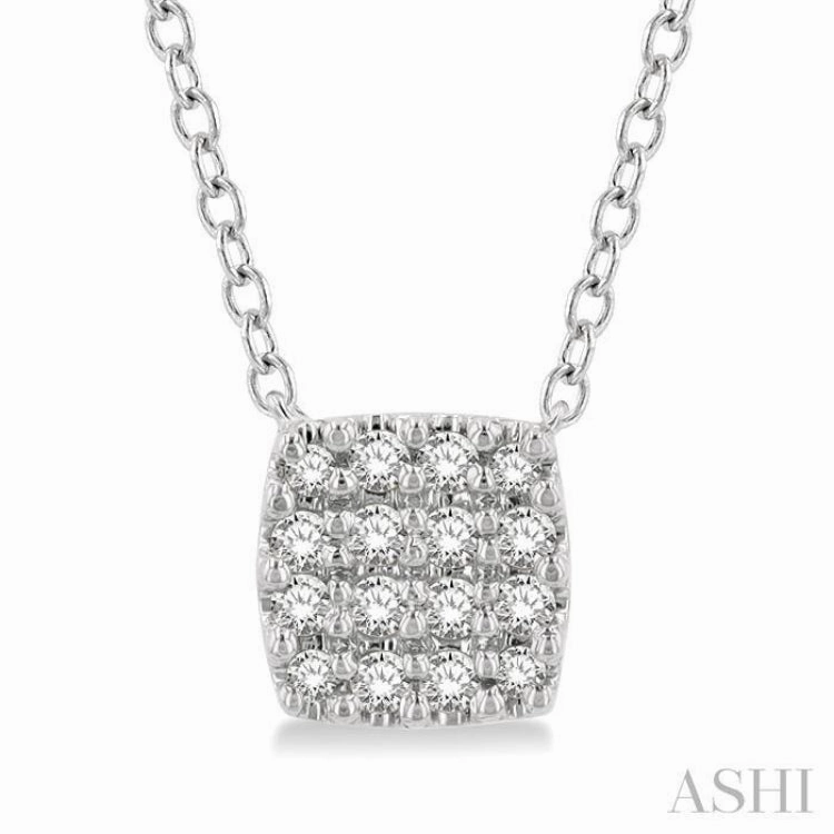 Gleaming Finish 1/8 Ctw Cushion Shape Round Cut Diamond Petite Fashion Pendant With Chain in 10K White Gold
