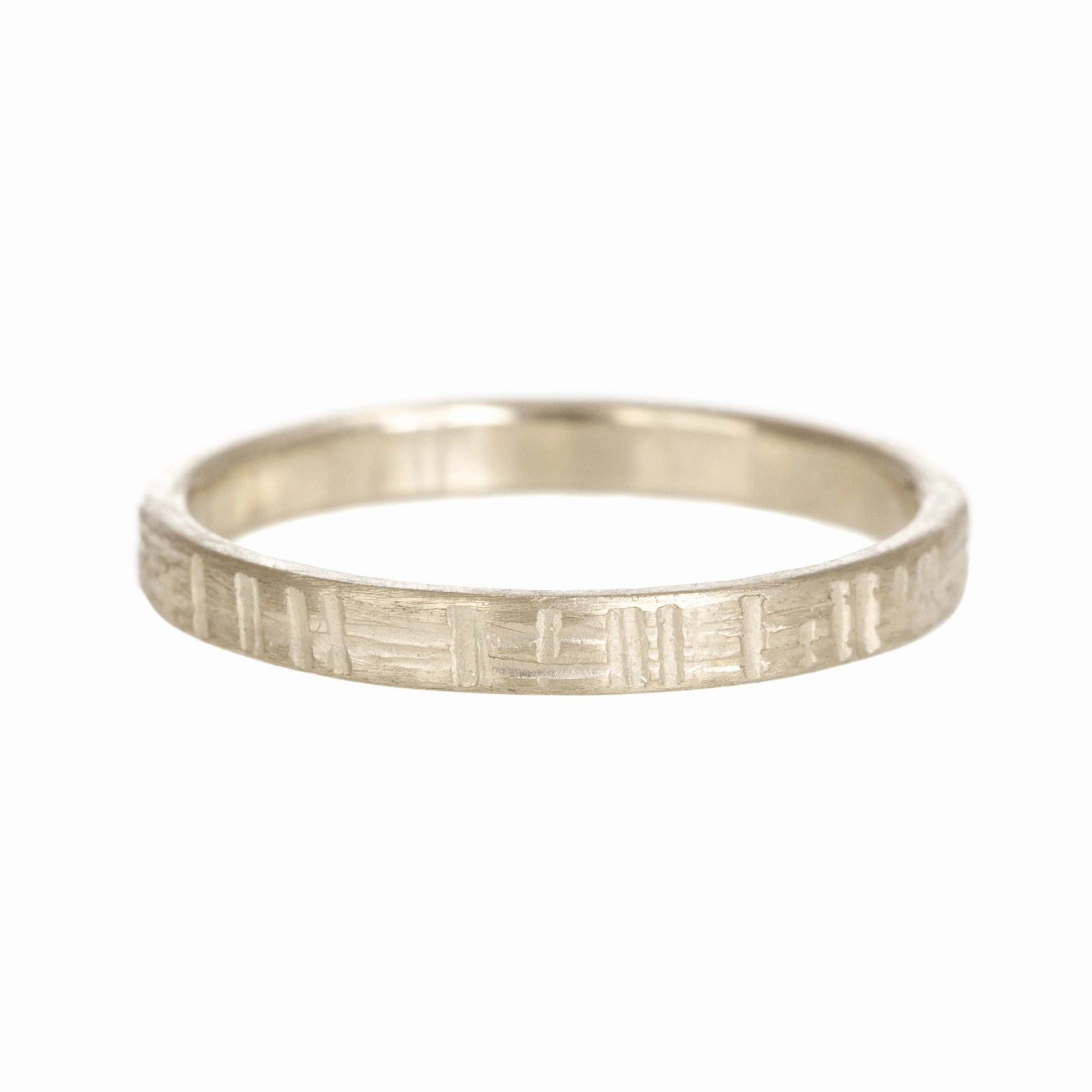 Solid gold, hand forged, crosshatch texture,2.5 mm wide Alluring Shine Lively Spirit