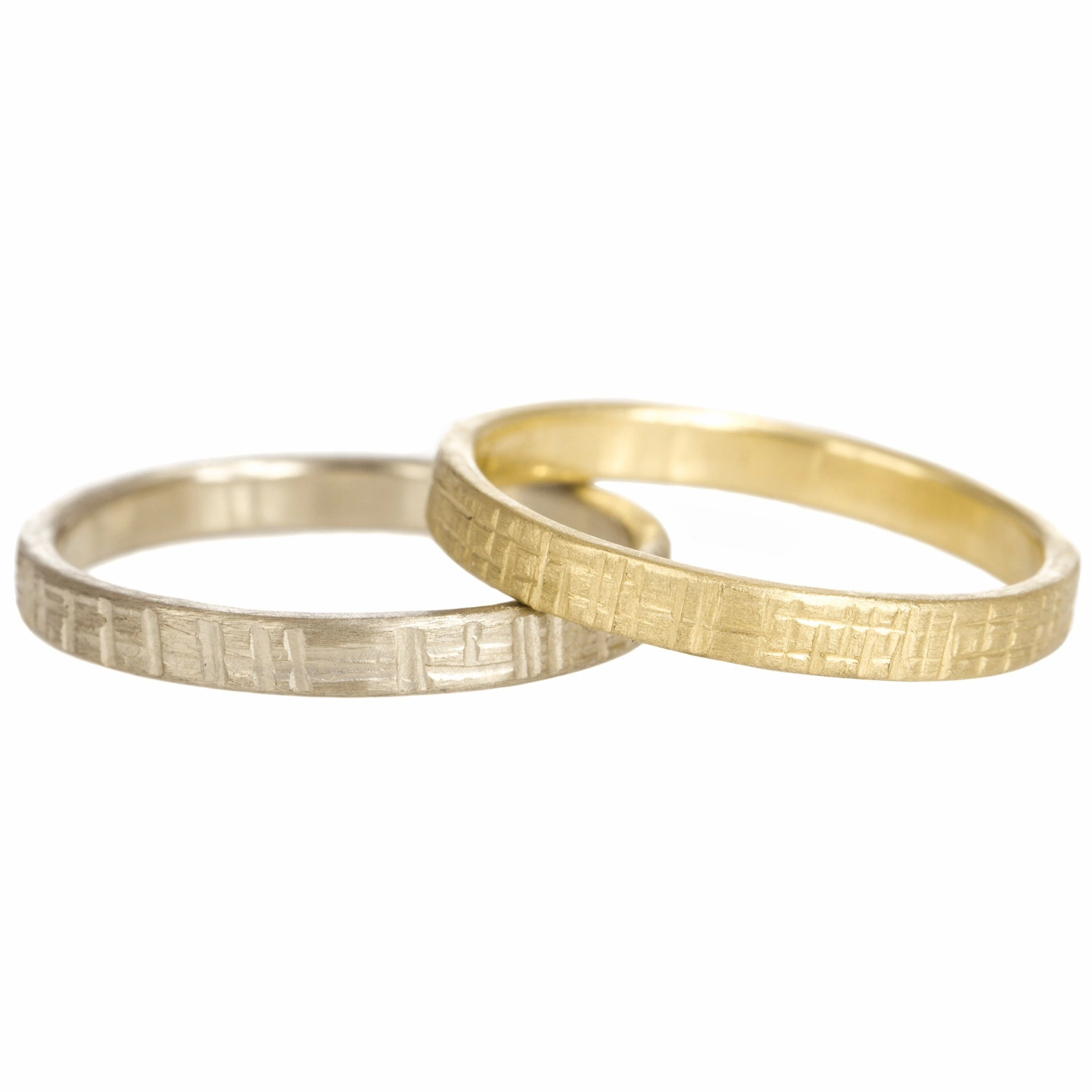 Exclusive Accent Solid gold, hand forged, crosshatch texture,2.5 mm wide