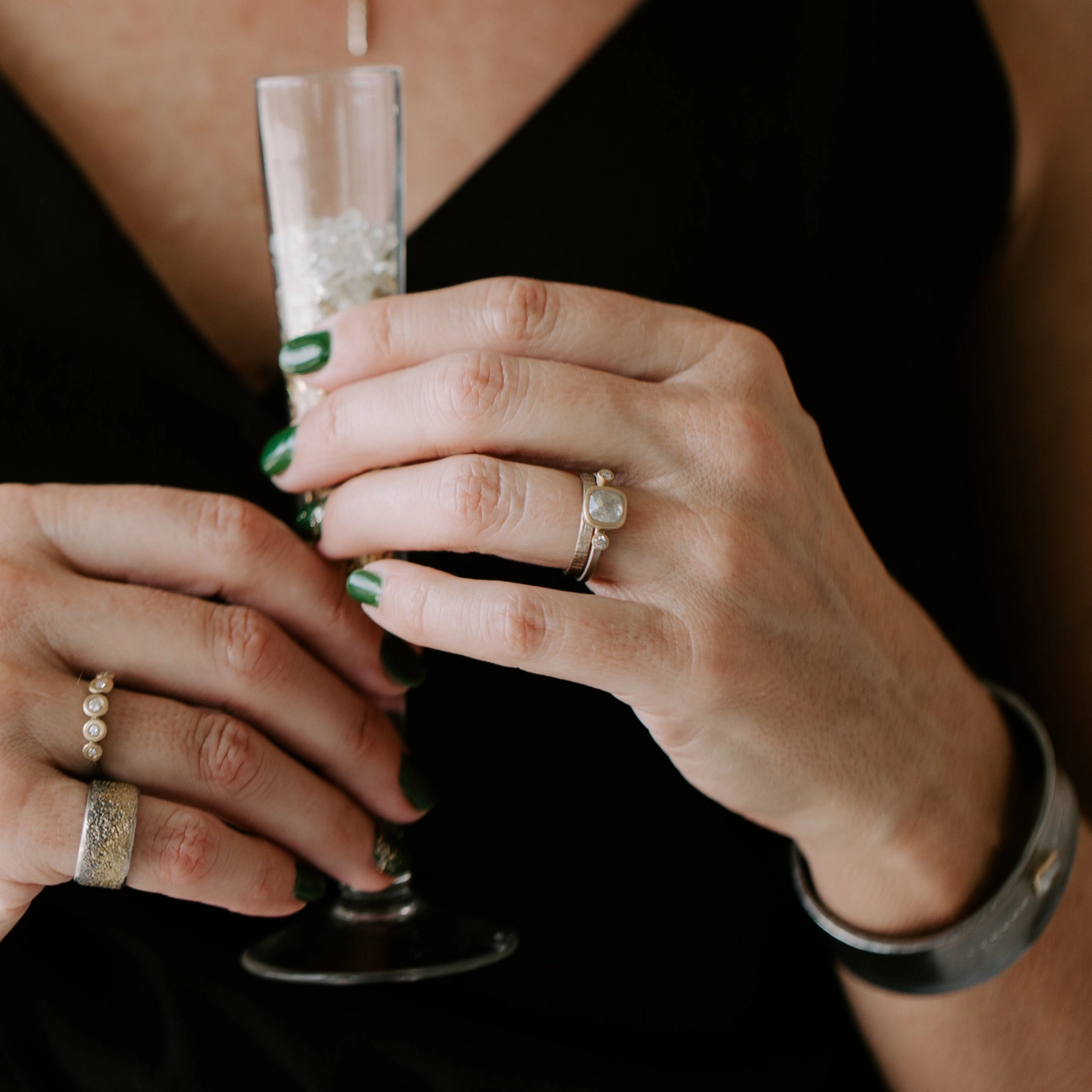 Statement Style Luxury Design Solid gold, hand forged, crosshatch texture,2.5 mm wide