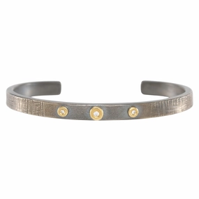 Vogue Style Sunnyside Textured Diamond Cuff - 18k Gold   Oxidized Silver