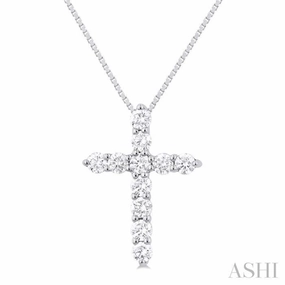 High-Quality Style Contemporary Design 1/3 Ctw Round Cut Diamond Cross Pendant in 14K White Gold with Chain