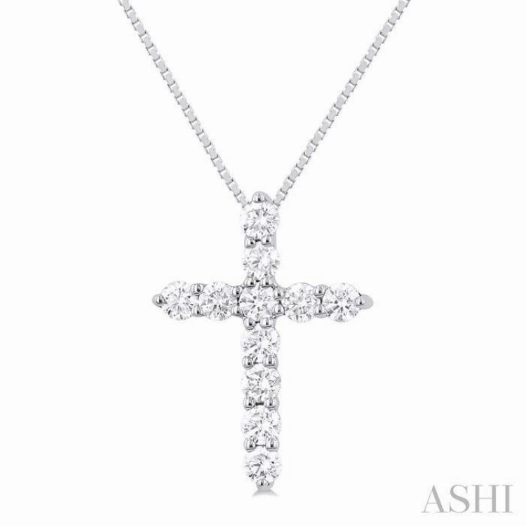 High-Quality Style Contemporary Design 1/3 Ctw Round Cut Diamond Cross Pendant in 14K White Gold with Chain