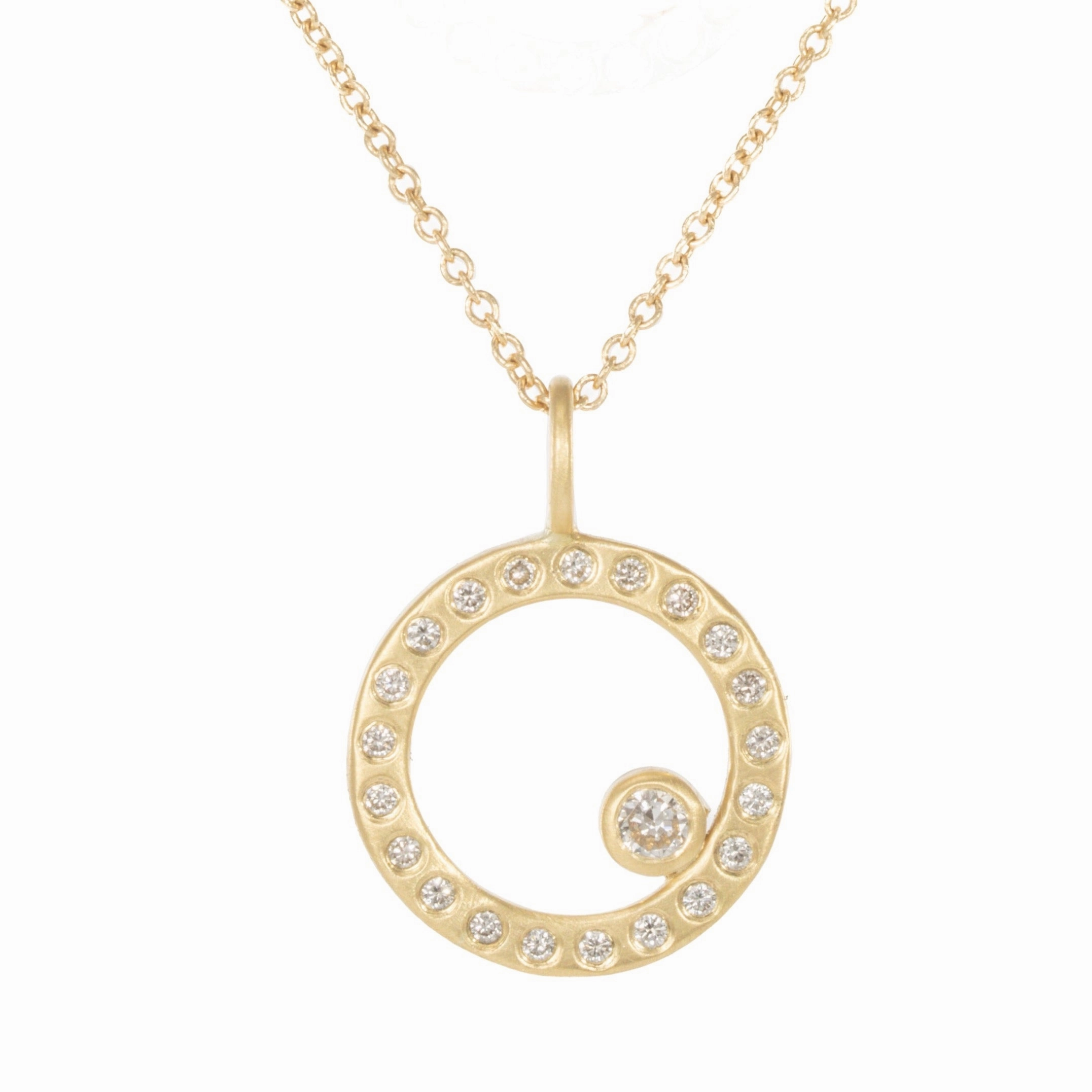 18ky Gold Everyday Scattered Diamond Pendant on 14k Gold Chain - 18k/14k Gold   VS White Diamonds Silhouette Focus Signature Touch
