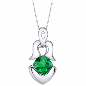 Emerald Pendant Sterling Silver Cushion Cut 1 Carat Lively Look