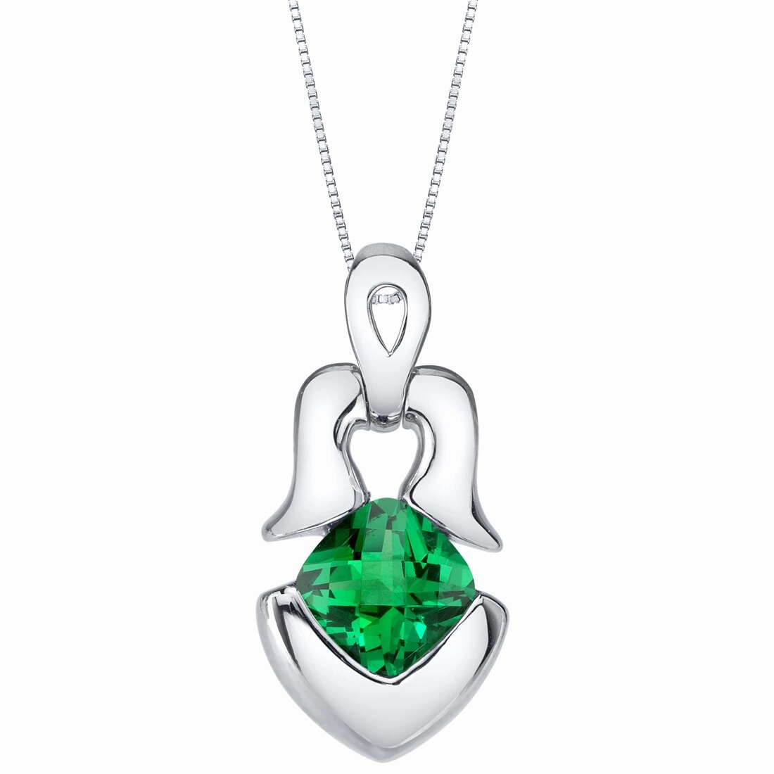 Emerald Pendant Sterling Silver Cushion Cut 1 Carat Lively Look