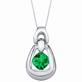 Marvelous Adornment Glam Gift Emerald Pendant Sterling Silver Cushion Cut 1 Carat
