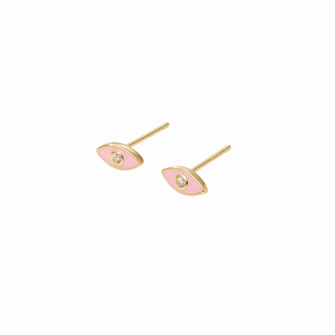 Durable Finish Enamel Evil Eye Pink Studs