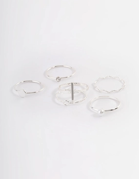 Silver Dainty Pearly Ring 6-Pack Artful Sparkle
