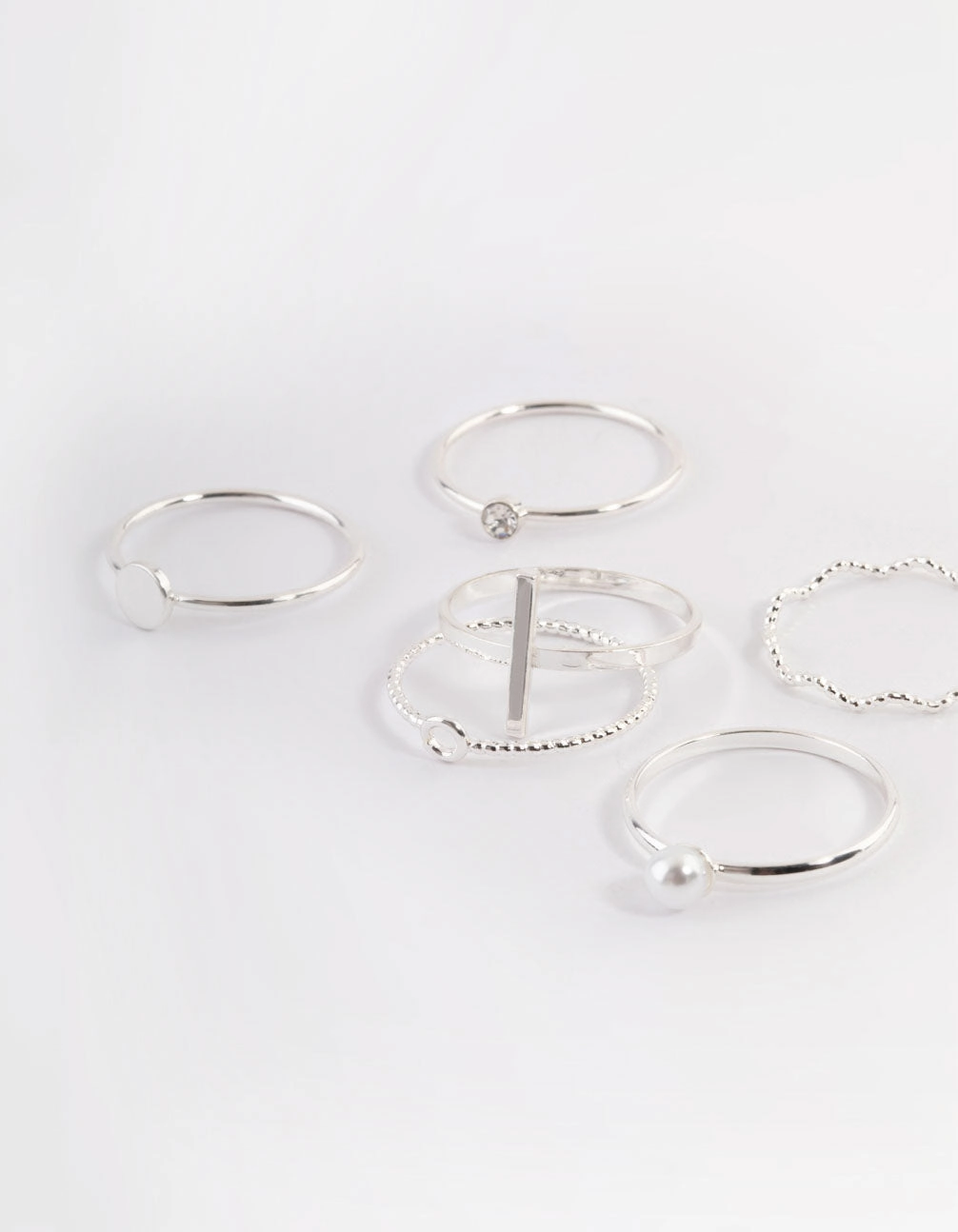 High-End Quality Silver Dainty Pearly Ring 6-Pack