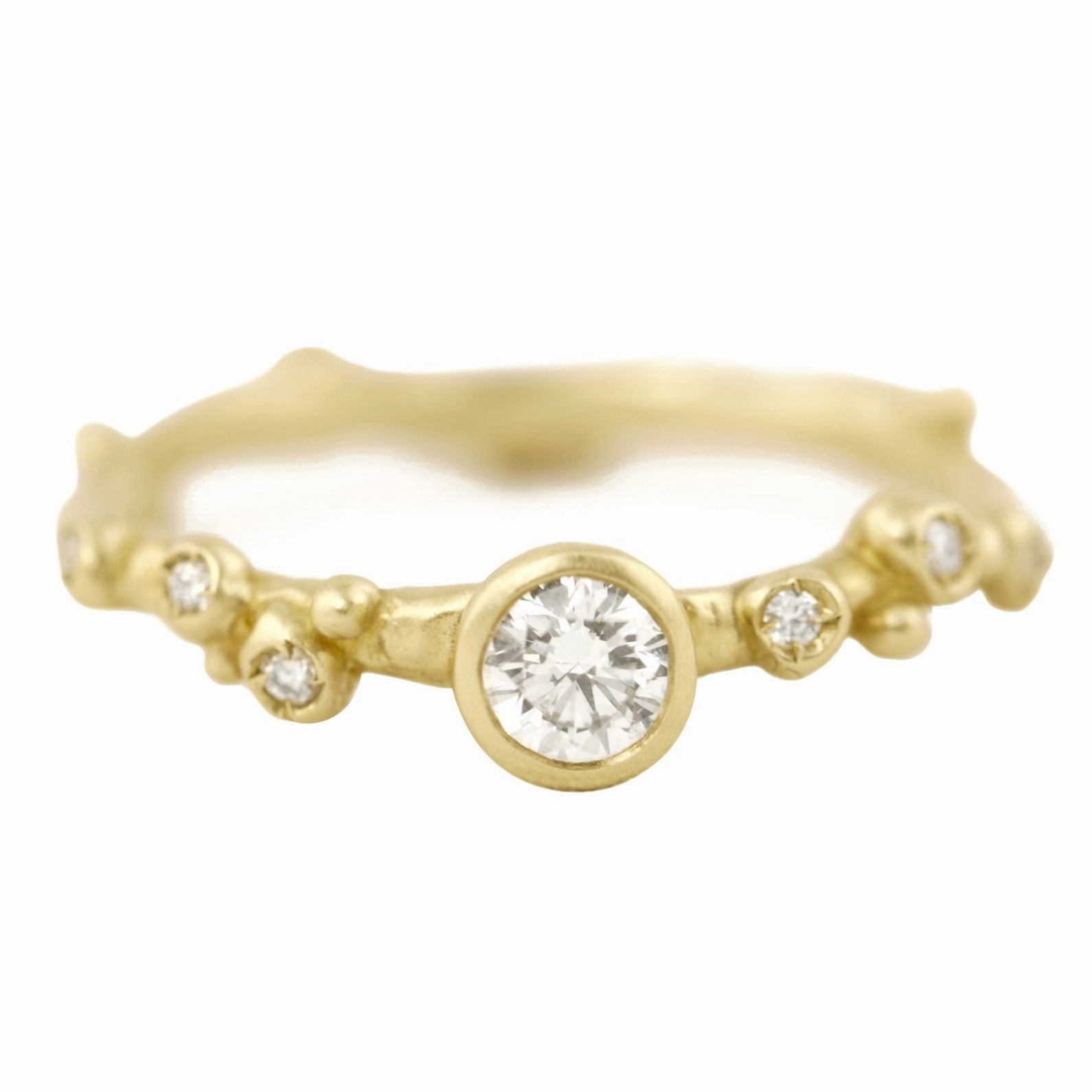Encrusted 1 Branch Solitaire Diamond Ring - 14k Gold   Diamonds festival look Sparkling Piece