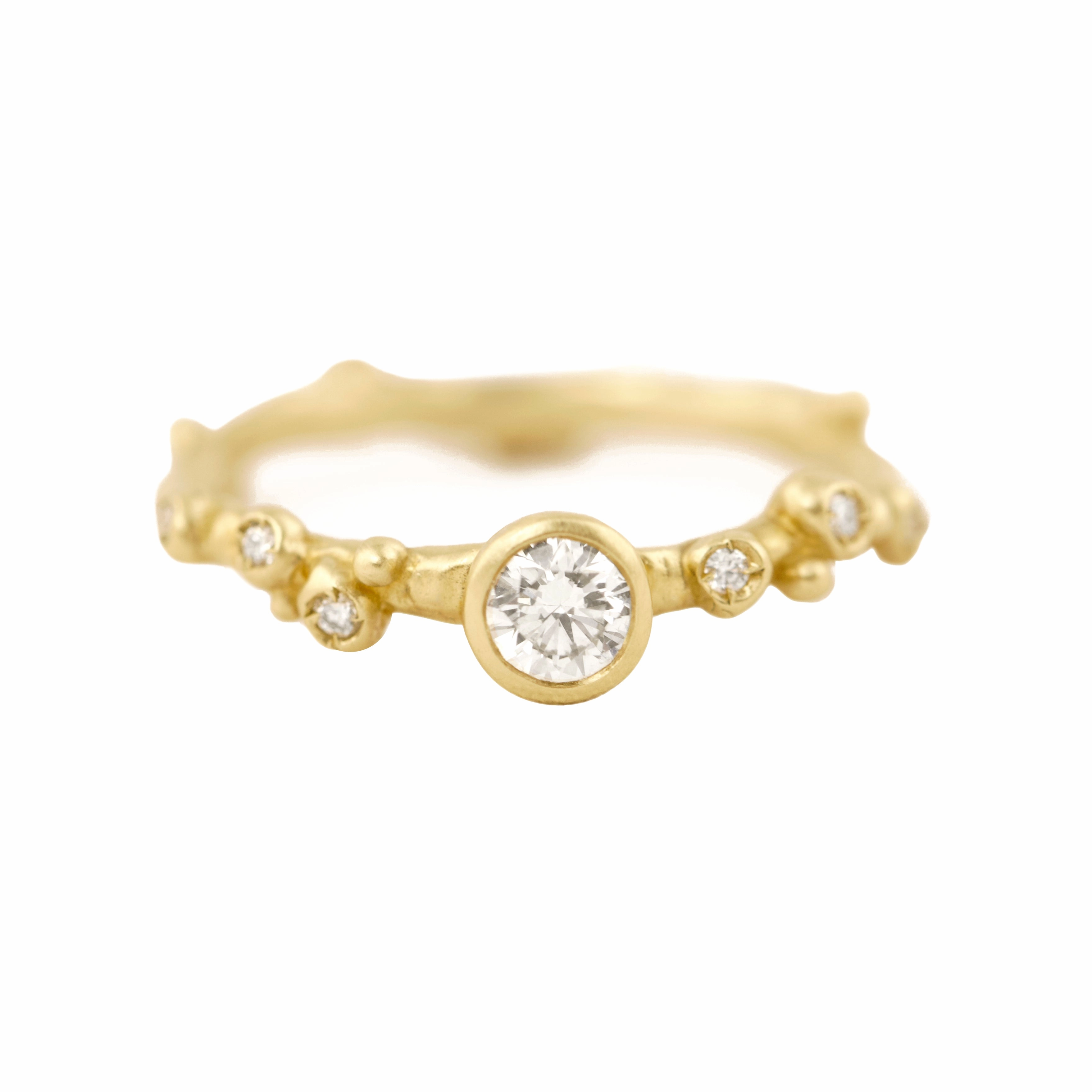 Encrusted 1 Branch Solitaire Diamond Ring - 14k Gold   Diamonds Romantic Detail Dazzling Detail