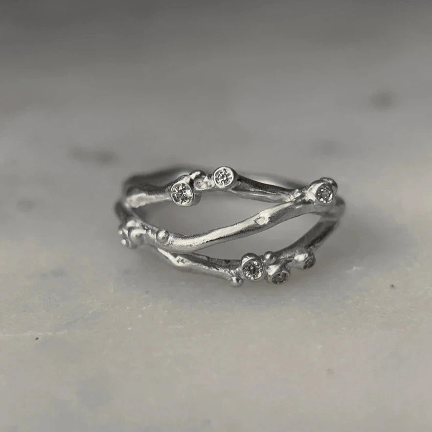 Classic Accent Encrusted 3 Branch Ring - Silver